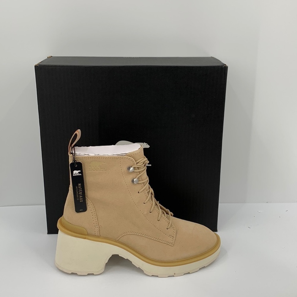 Sorel Hi-line lug boots suede leather waterproof chunky platform shoe tan new 9
